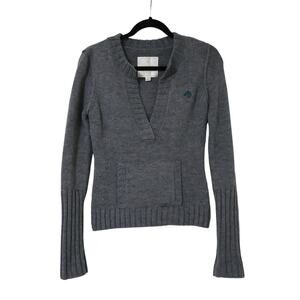 Vintage Energie Gray V Neck Sweater S/M y2k Preppy Dark Academia Office Career